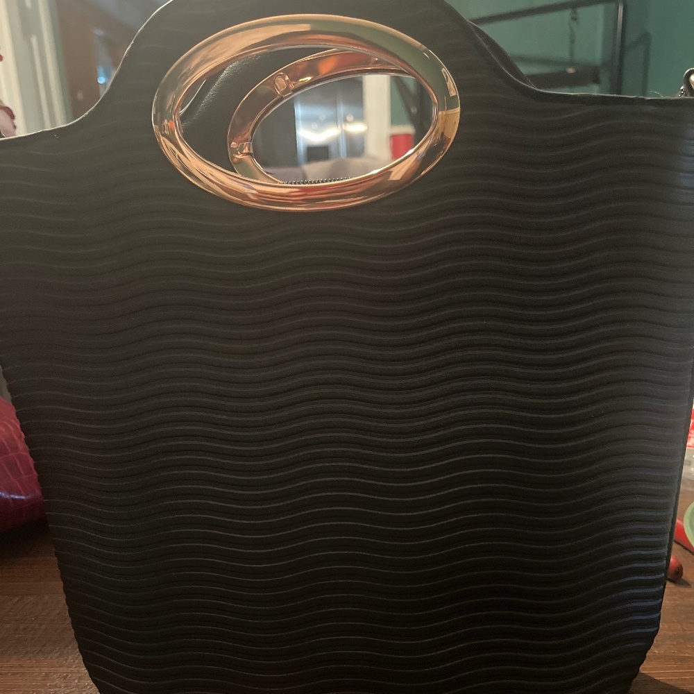 Black Textured Hobo Bag